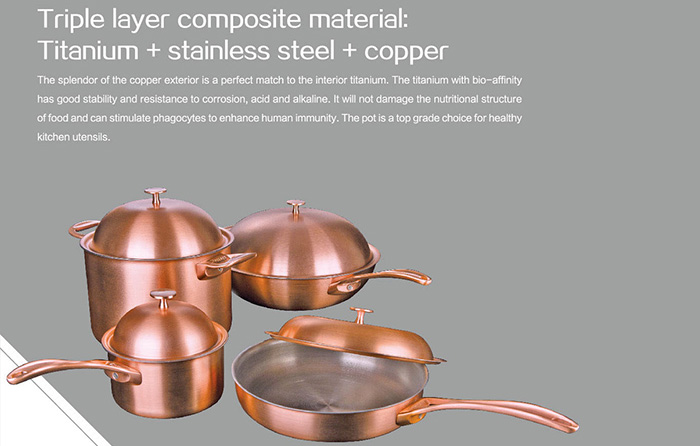 Stockpot with three-layer composite cookware(Titanium+SS+Copper)